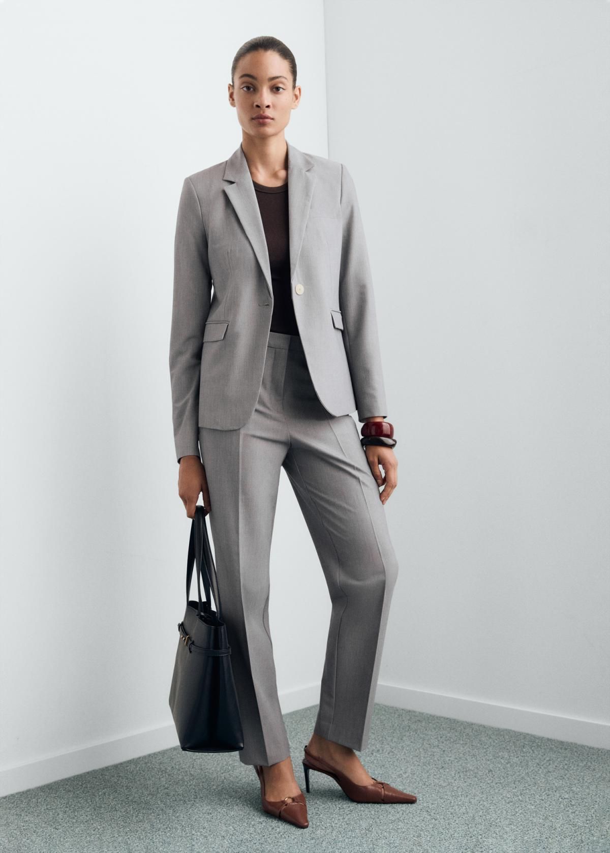 망고 테일러드 미디엄웨이스트 슬림핏 슬랙스 팬츠 87073292 GRIS - 상세 이미지 2