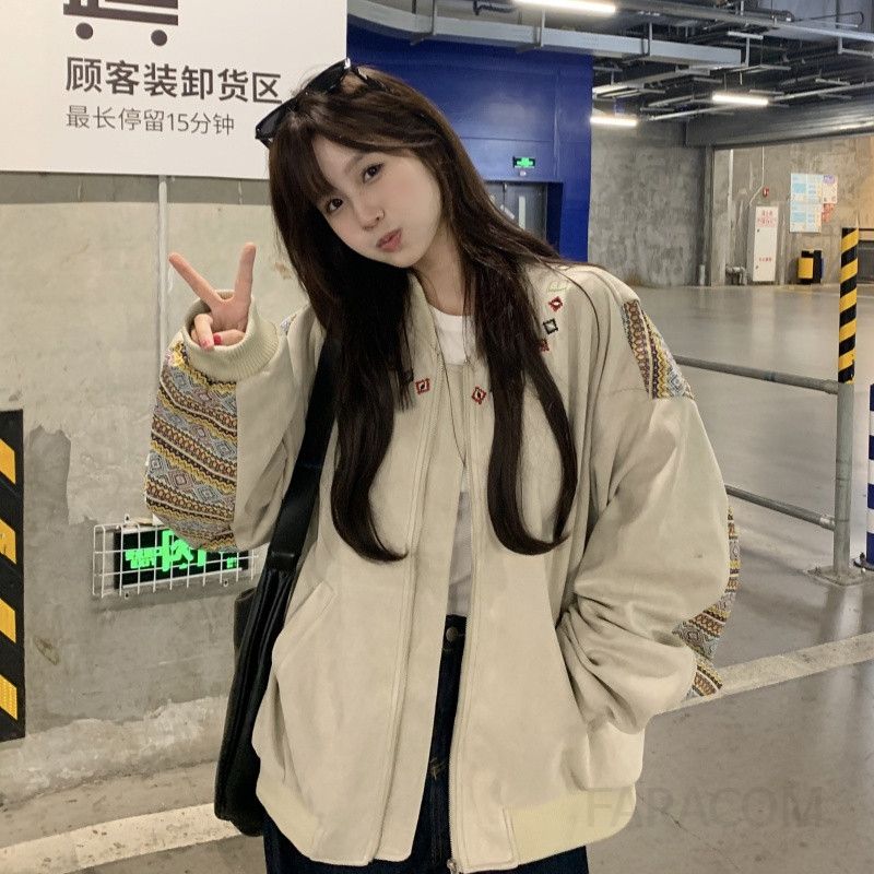가을 간절기 여성 에스닉 스타일 루즈핏 리본 자켓 트렌디한 디자인 편안한 착용감 모던한 분위기 패션 점퍼 - 상세 이미지 2