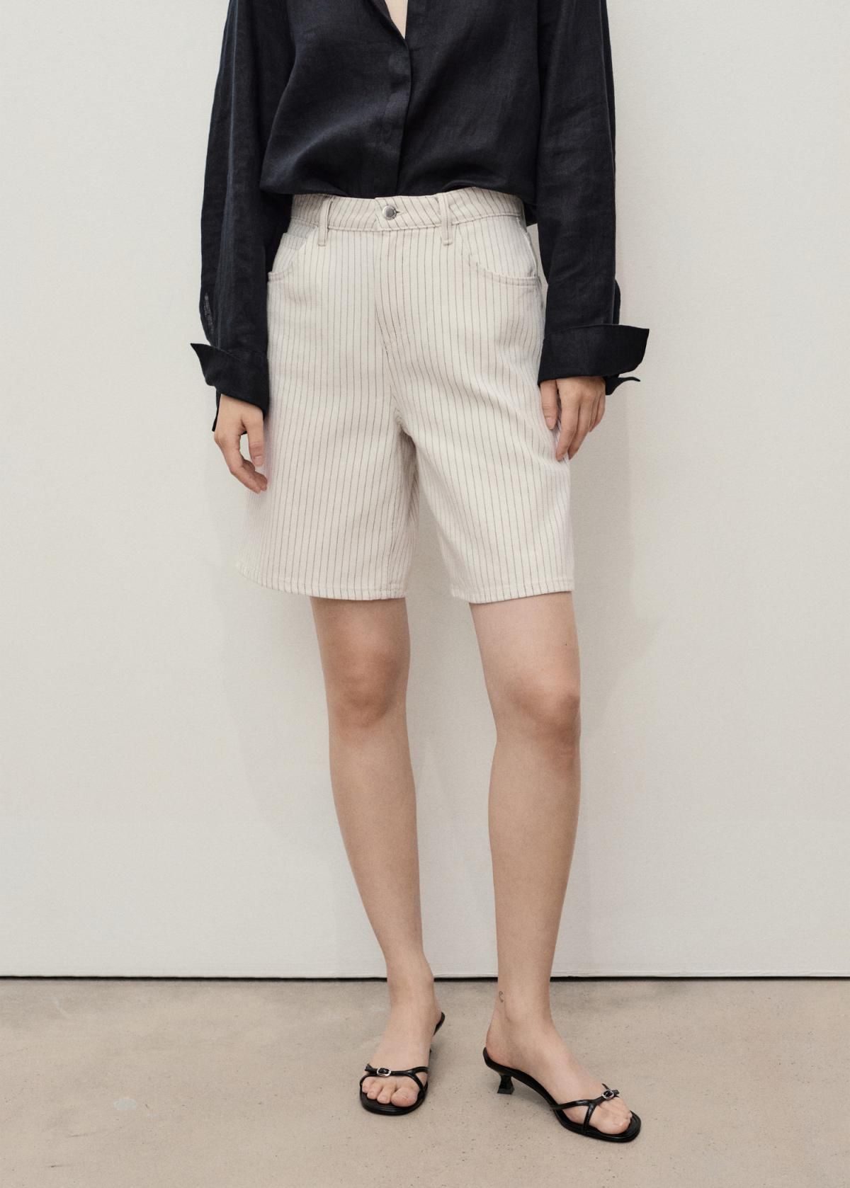 망고 스트라이프 하이웨이스트 데님 버뮤다 팬츠 17081177 BLANCO ROTO - 상세 이미지 2