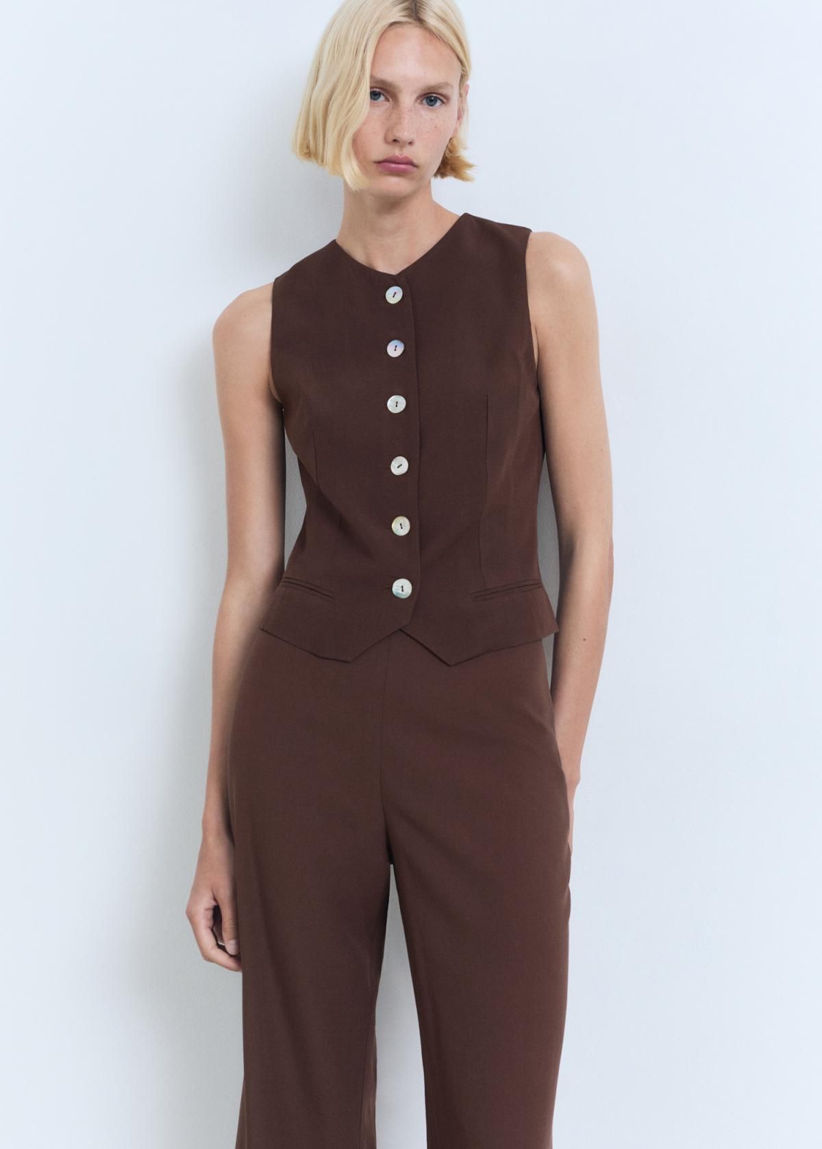 망고 엘라스틱 슬림핏 하이웨이스트 정장 슬랙스 팬츠 17051153 MARRON - 상세 이미지 4