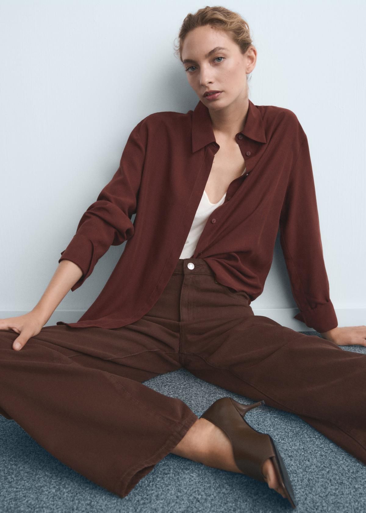 망고 트렌디 하이웨이스트 와이드핏 데님 팬츠 17046350 CHOCOLATE - 상세 이미지 5