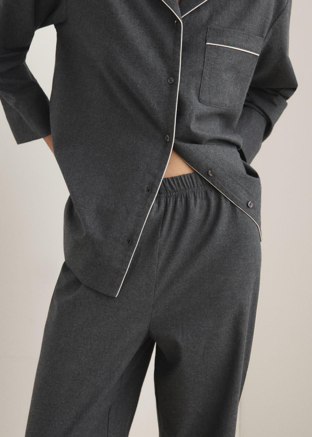 망고 테크니컬 멜란지 플란넬 코튼 파이핑 팬츠 17017130 GRIS ANTRACITA - 상세 이미지 2
