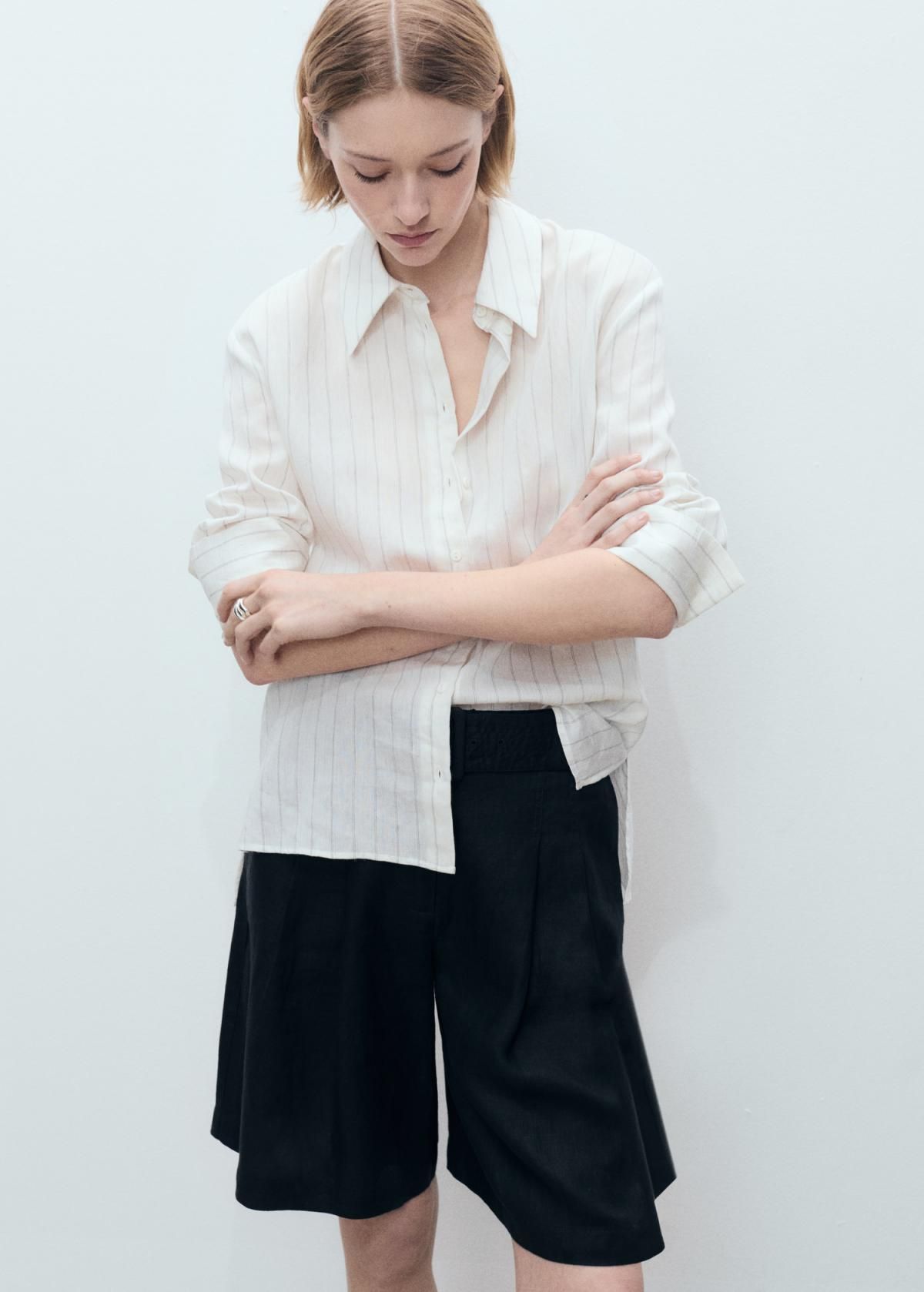 망고 린넨 하이엔드 벨트 버뮤다 팬츠 87058265 NEGRO - 상세 이미지 5