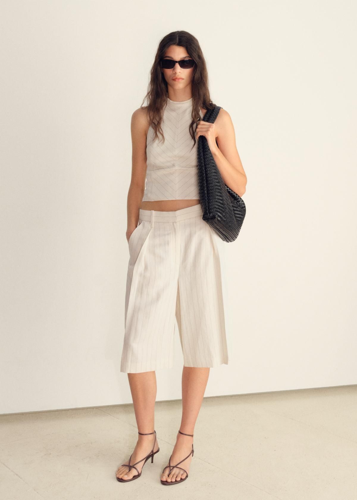 망고 린넨믹스 스트라이프 미디 버뮤다 팬츠 87079217 BLANCO ROTO - 상세 이미지 3