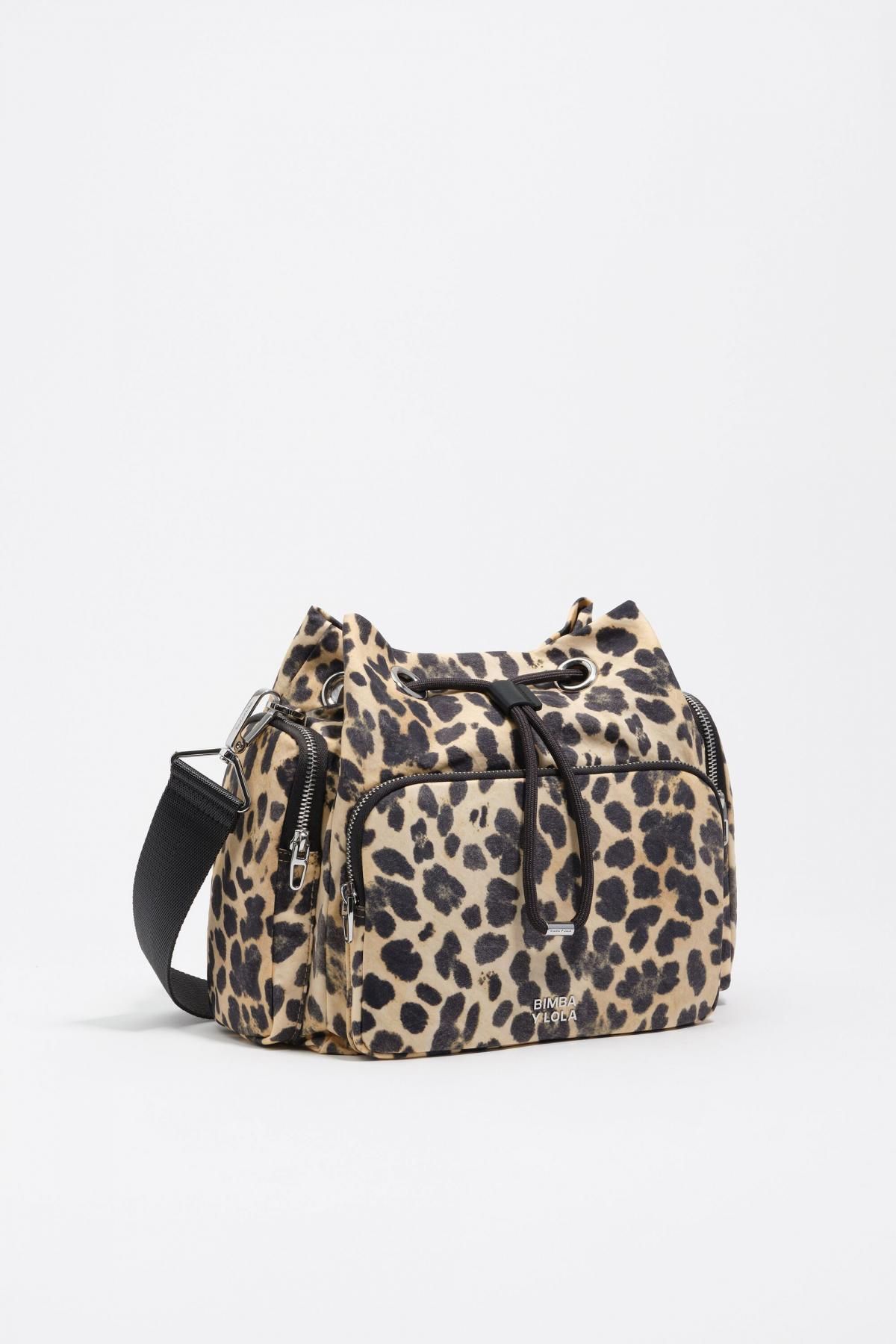 빔바이롤라 레오파드 패턴 나일론 스트링 버킷백 252BBKJ1S.10351 LEOPARD NATURAL - 상품 이미지