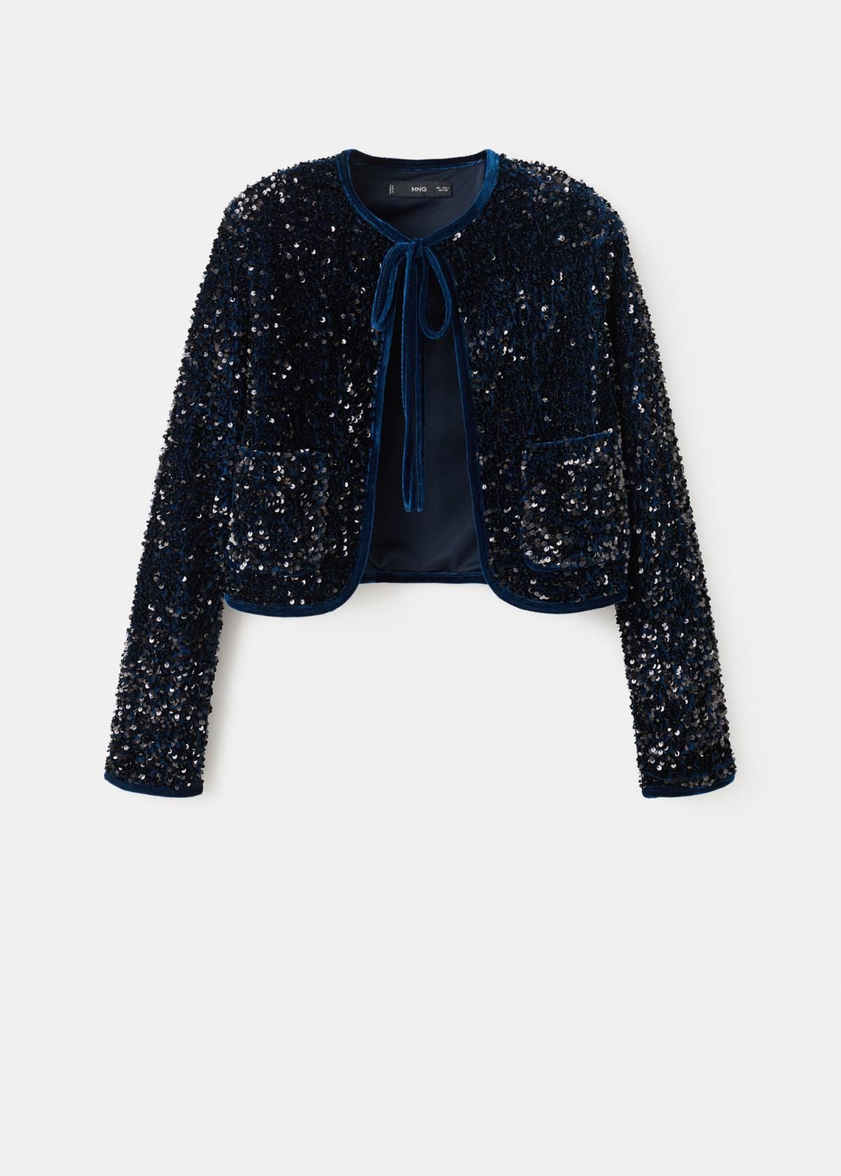 망고 파티 벨벳 시퀸 크롭 라운드넥 재킷 17089112 AZUL MARINO - 상품 이미지
