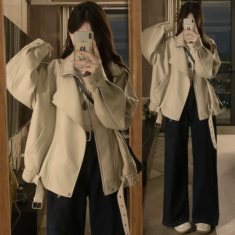 가을 여성 라이더 가죽자켓 트렌디한 스탠드 칼라 PU 소재로 스타일리시한 빈티지 무드 데일리 자켓 - 메인 이미지
