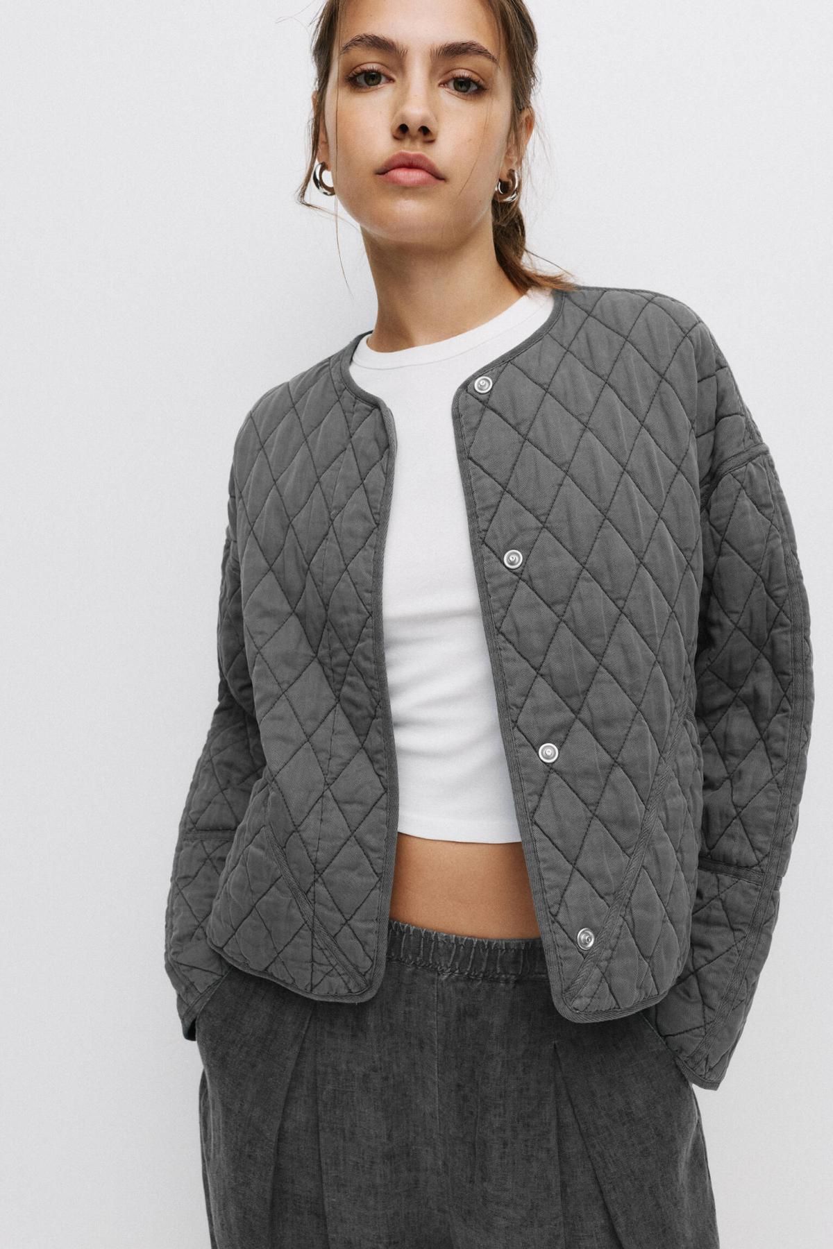 풀앤베어 경량 퀼팅 라운드넥 패딩 재킷 7700/344 ANTHRACITE GREY - 상세 이미지 3