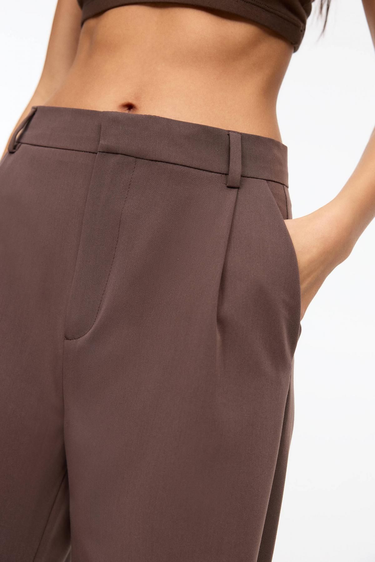 풀앤베어 하이웨이스트 테크니컬 다트 와이드 슬랙스 팬츠 3680/351 BROWN - 상세 이미지 5