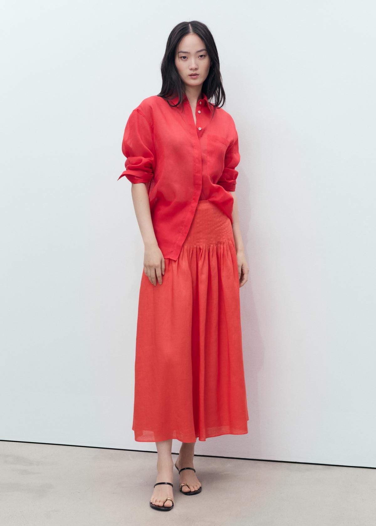 망고 라미오 플레어 롱스커트 핀턱 디자인 87077187 ROJO - 상세 이미지 3