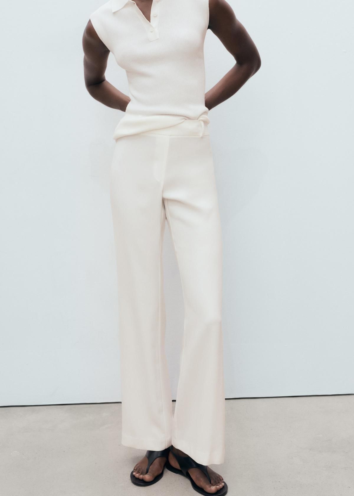 망고 미니멀 스트레이트핏 롱 슬랙스 팬츠 아이보리 17074090 BLANCO - 상품 이미지