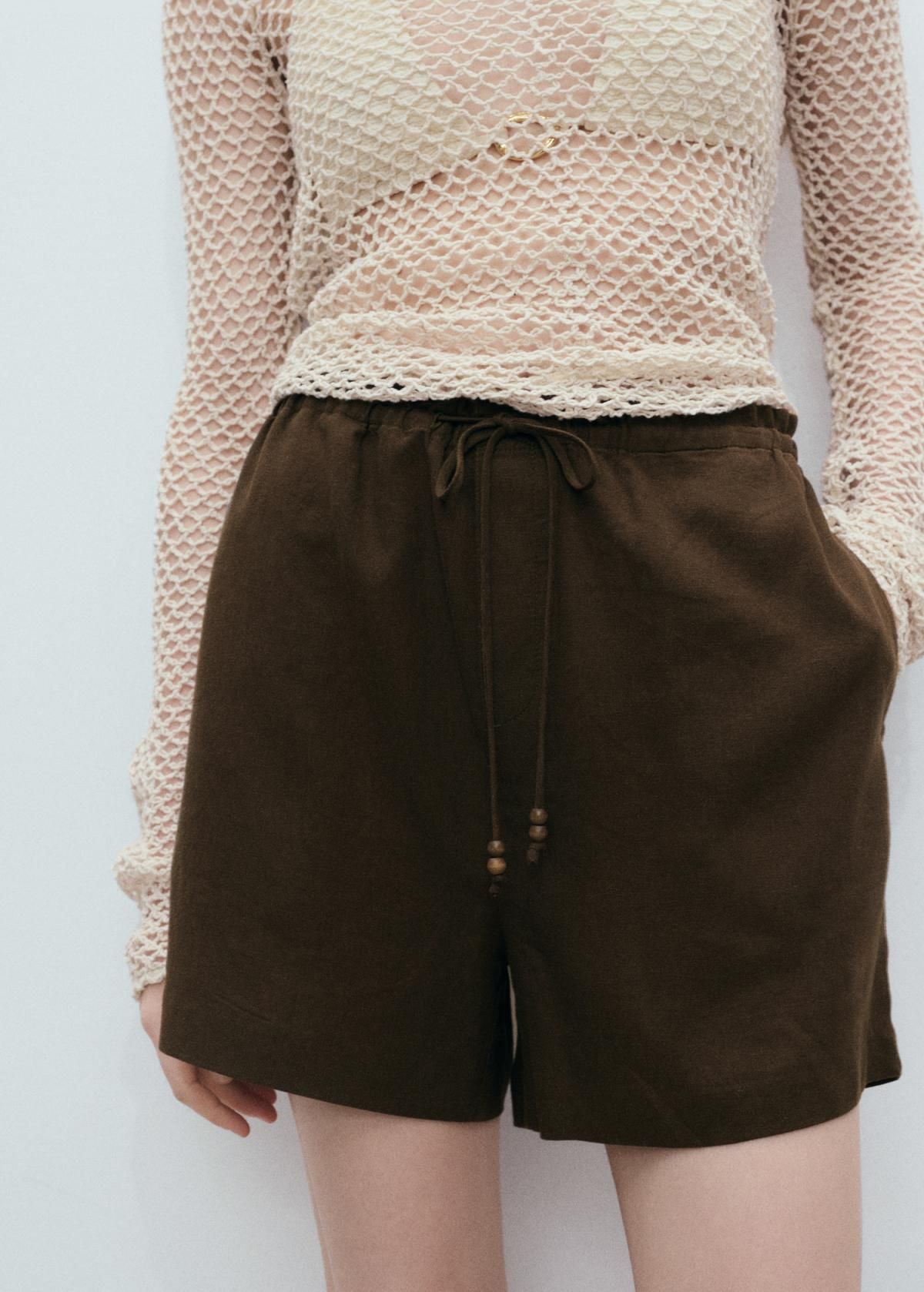 망고 린넨믹스 스트레이트핏 드로스트링 반바지 17081171 KHAKI - 상세 이미지 2