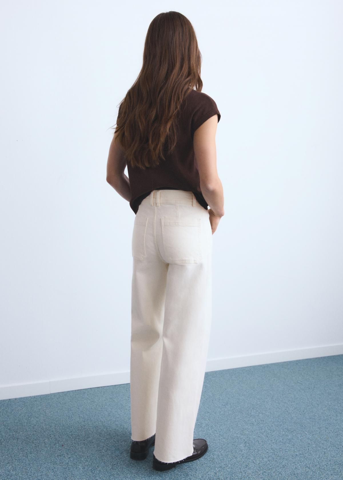 망고 하이웨이스트 와이드핏 코튼 데님 팬츠 17021187 BLANCO ROTO - 상세 이미지 3