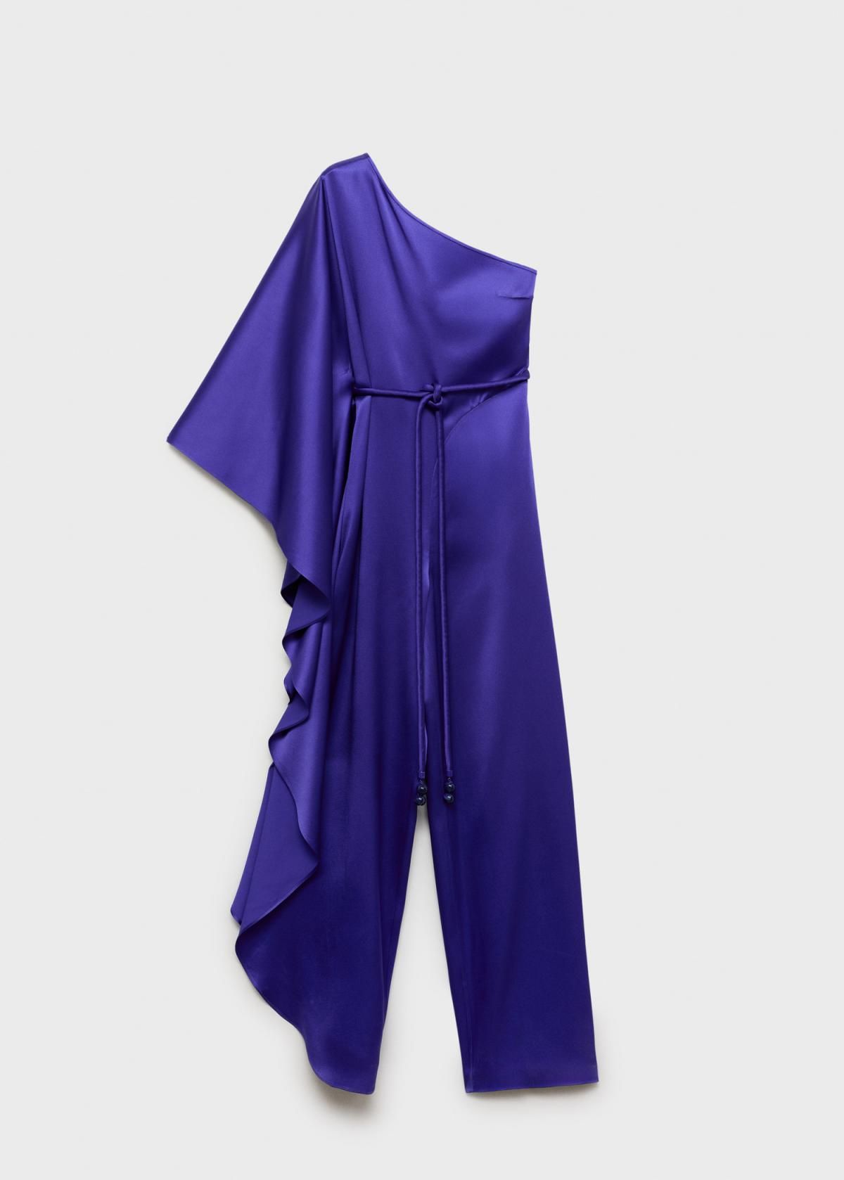 망고 새틴 테크니컬 비대칭 맥시 러플 점프수트 87095987 AZUL - 상품 이미지