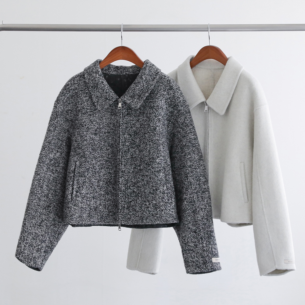 피어리 보카시 프리미엄 울100 투웨이 핸드메이드 세미크롭 자켓