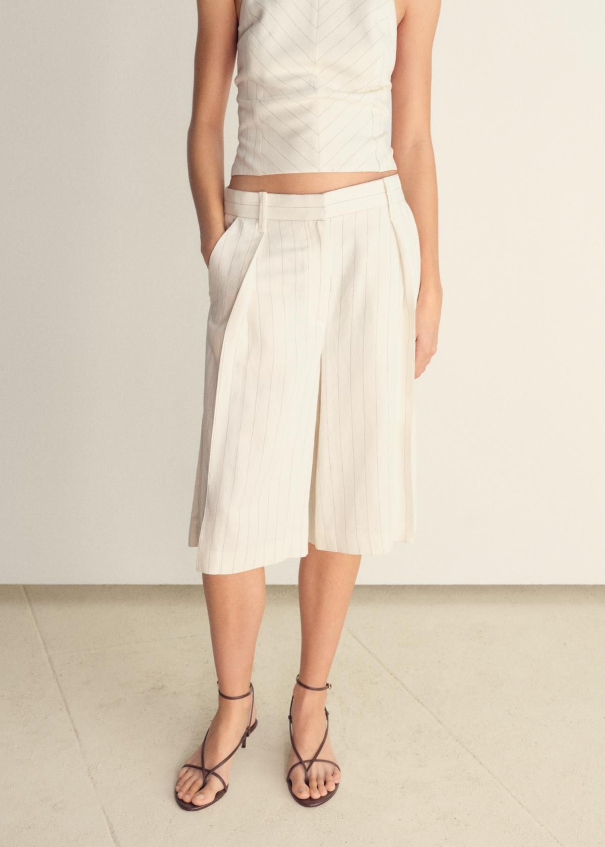 망고 린넨믹스 스트라이프 미디 버뮤다 팬츠 87079217 BLANCO ROTO - 상세 이미지 2