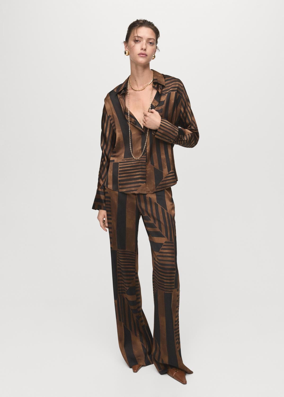 망고 새틴 스트라이프 하이웨이스트 와이드 팬츠 17065828 MARRON - 상세 이미지 2