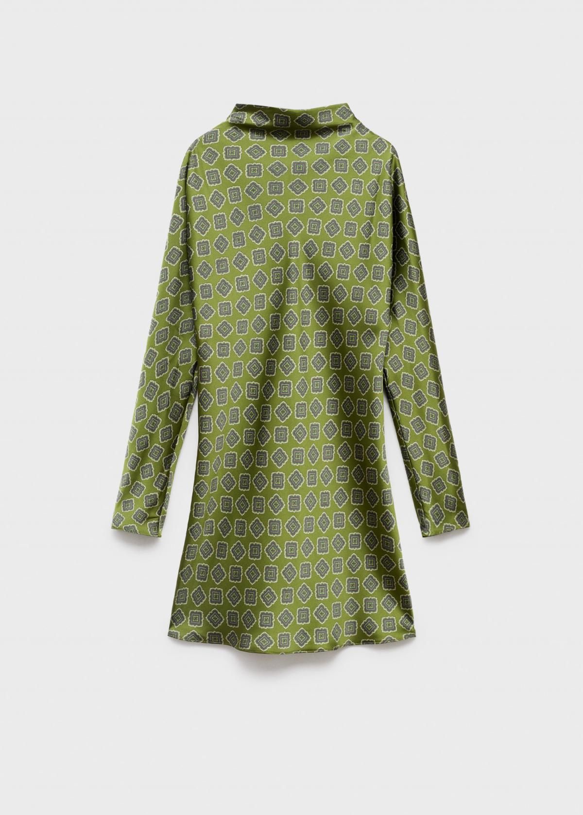 망고 새틴 패턴 하이넥 미니 원피스 17015832 VERDE - 상품 이미지