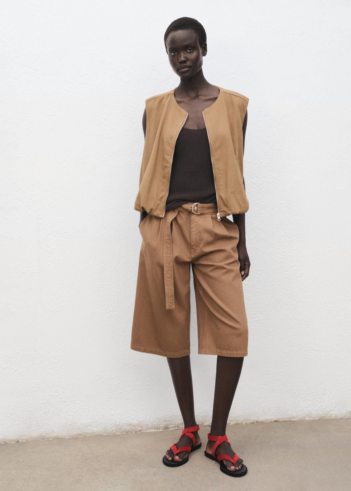 망고 데님 버뮤다 벨트 하이엔드 와이드핏 반바지 17064101 MARRON - 상세 이미지 3