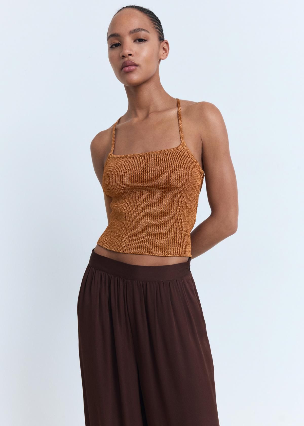 망고 엘라스틱 벌룬핏 리본 와이드 팬츠 브라운 17012541 CHOCOLATE - 상세 이미지 4