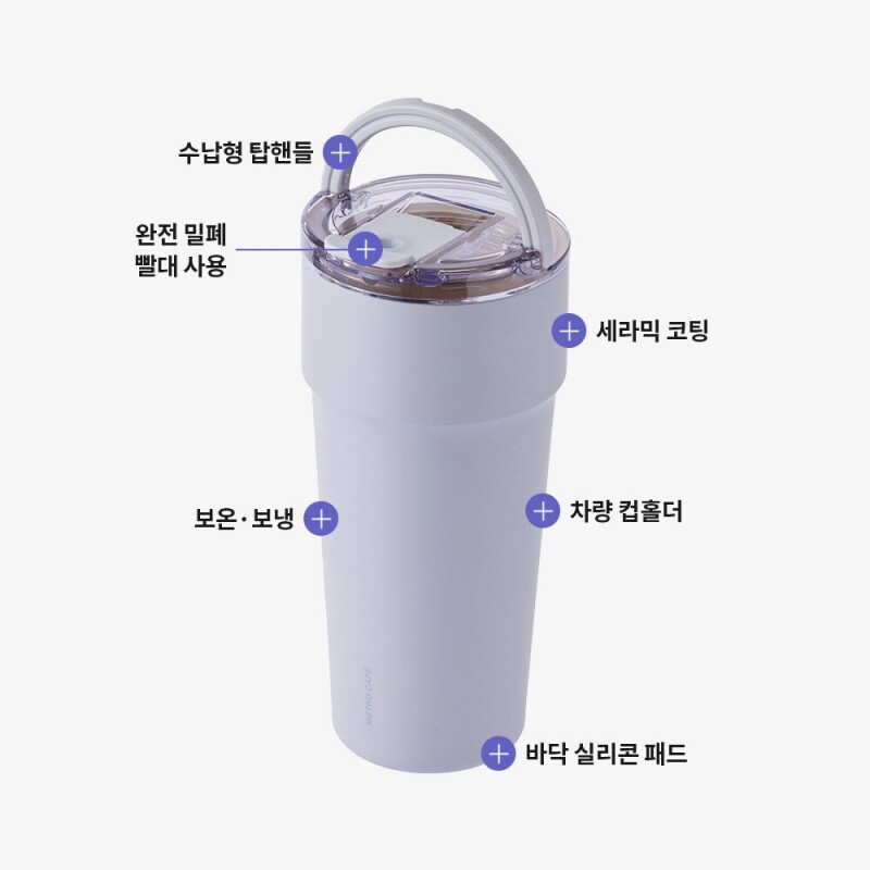 락앤락 각인텀블러 세라믹 메트로 카페 탑핸들 손잡이 빨대 머그 밀폐 텀블러 900ml - 상세 이미지 3