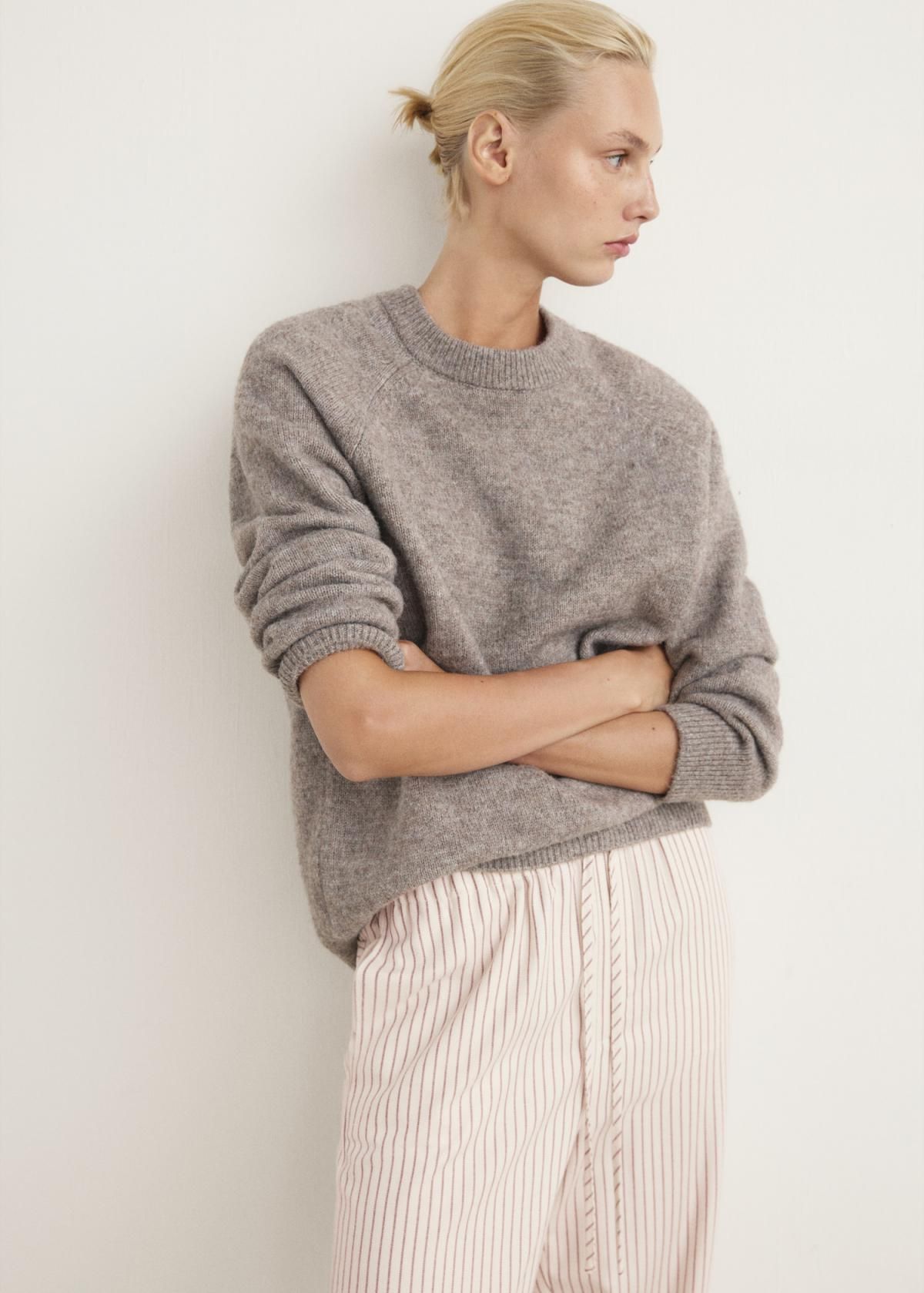 망고 프리미엄 플란넬 스트라이프 스트레이트 팬츠 17067129 BLANCO MARFIL - 상세 이미지 4