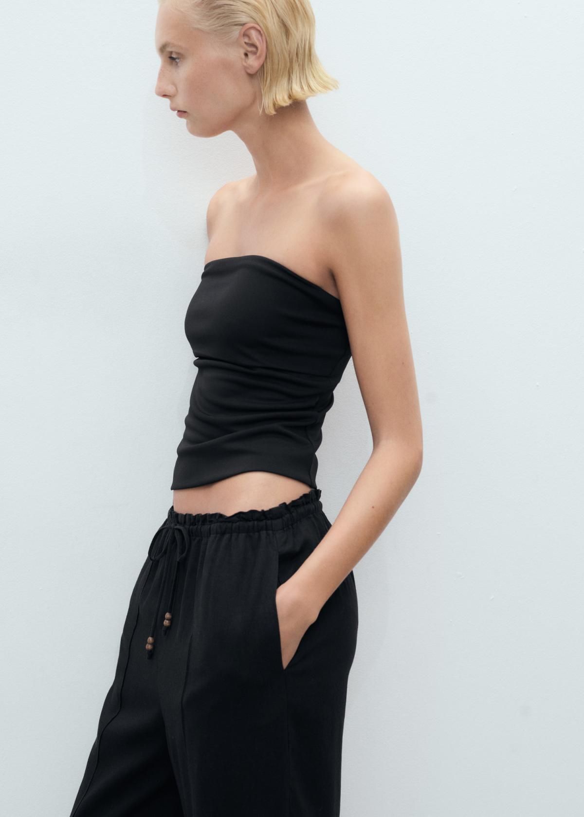 망고 린넨믹스 와이드 밴딩 웨이스트 슬랙스 팬츠 17071224 NEGRO - 상세 이미지 4