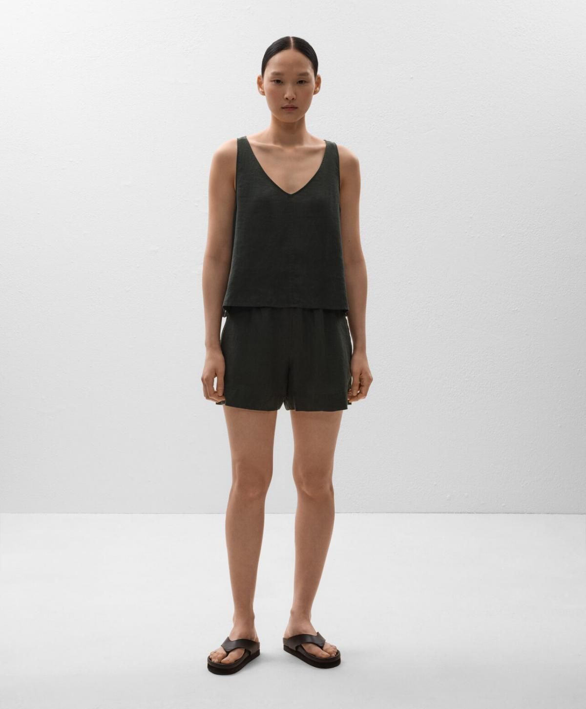 오이쇼 100 리넨 브이넥 민소매탑 3433/850 ANTHRACITE - 상세 이미지 3