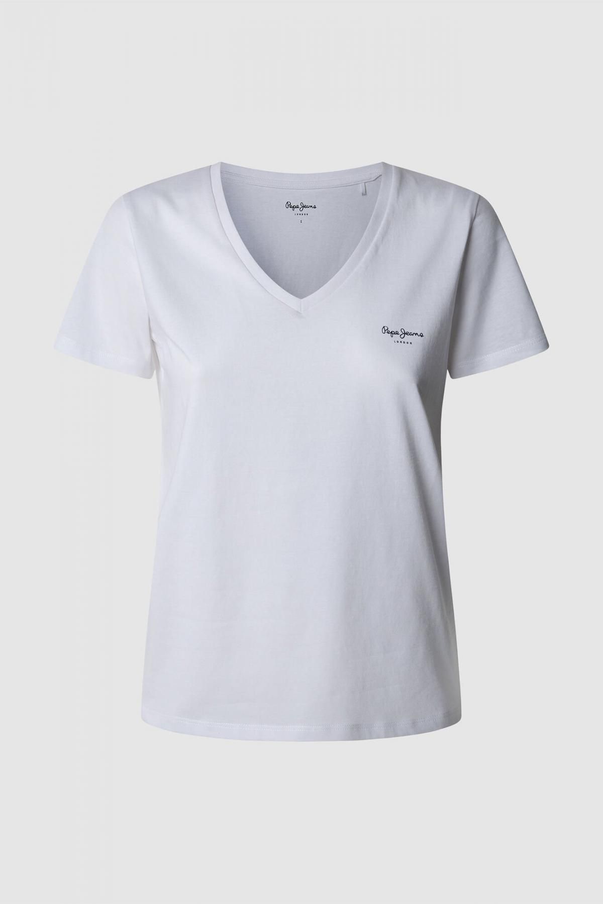 페페진스 베이직 브이넥 반팔 티셔츠 화이트 Pepe Jeans 로고 0149069 BLANCO - 상세 이미지 4