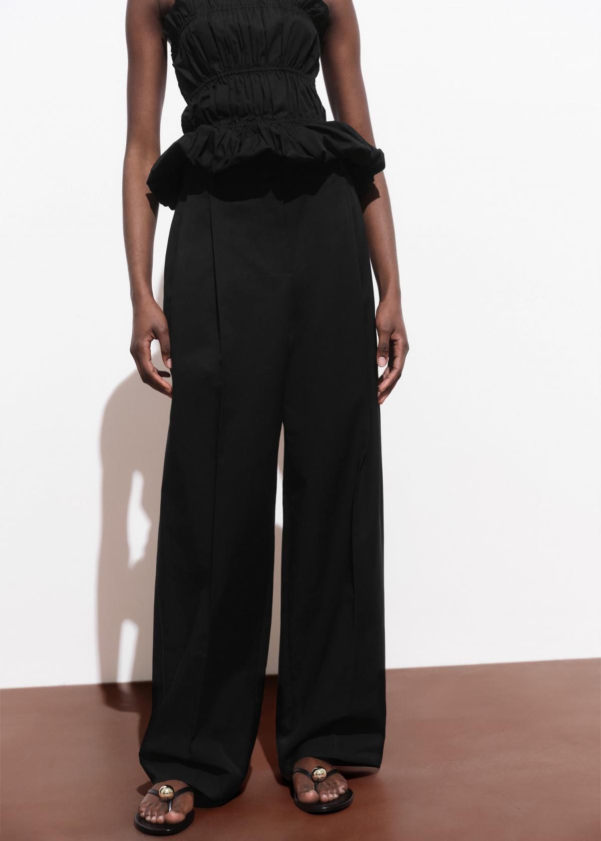 망고 미니멀 와이드핏 코튼 슬랙스 팬츠 17041274 NEGRO - 상품 이미지