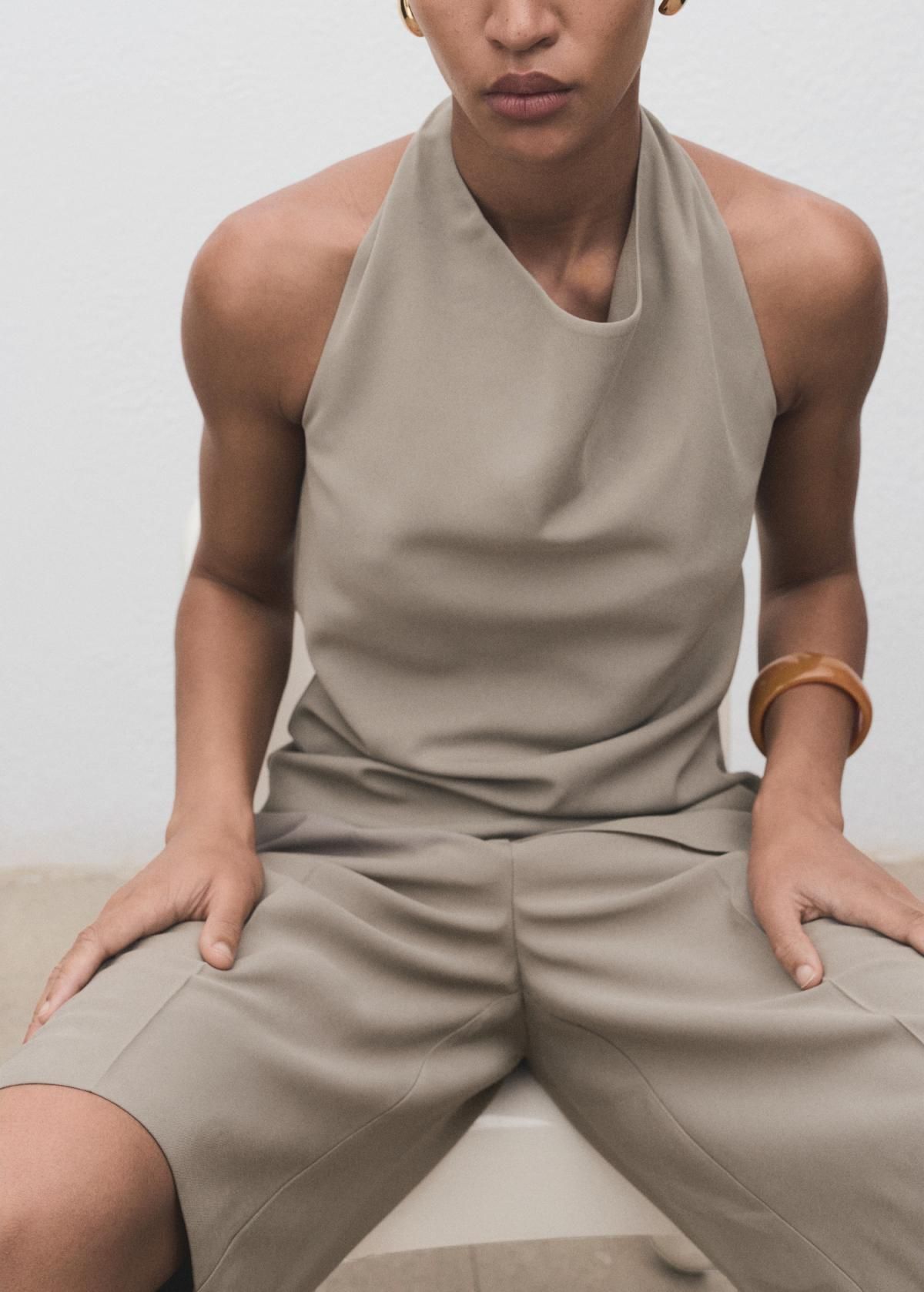 망고 테일러드 미디 슬랙스 베이지 반바지 17094426 GRIS - 상세 이미지 5