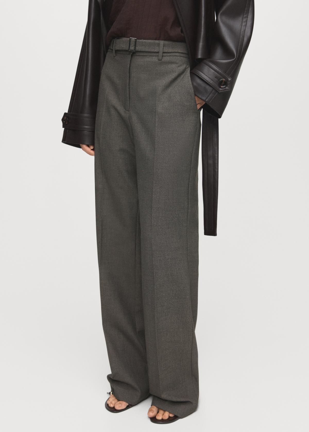 망고 테일러드 벨트 와이드 슬랙스 팬츠 17097788 MARRON - 상품 이미지