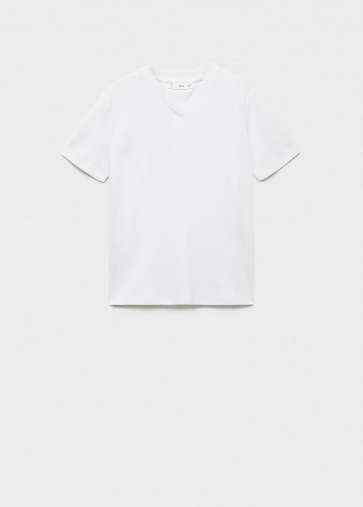 망고 프리미엄 코튼 브이넥 반팔 티셔츠 17021198 BLANCO - 상품 이미지
