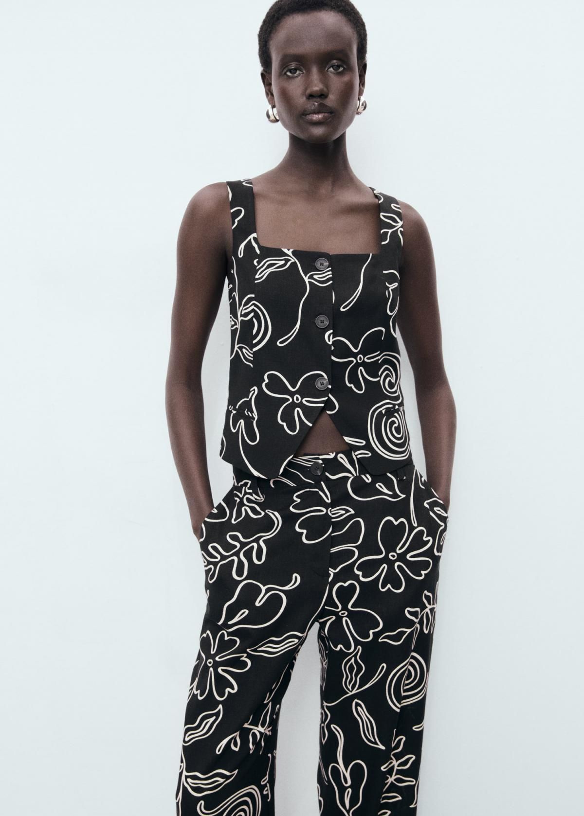 망고 플라워패턴 린넨믹스 와이드 팬츠 17021167 NEGRO - 상세 이미지 4