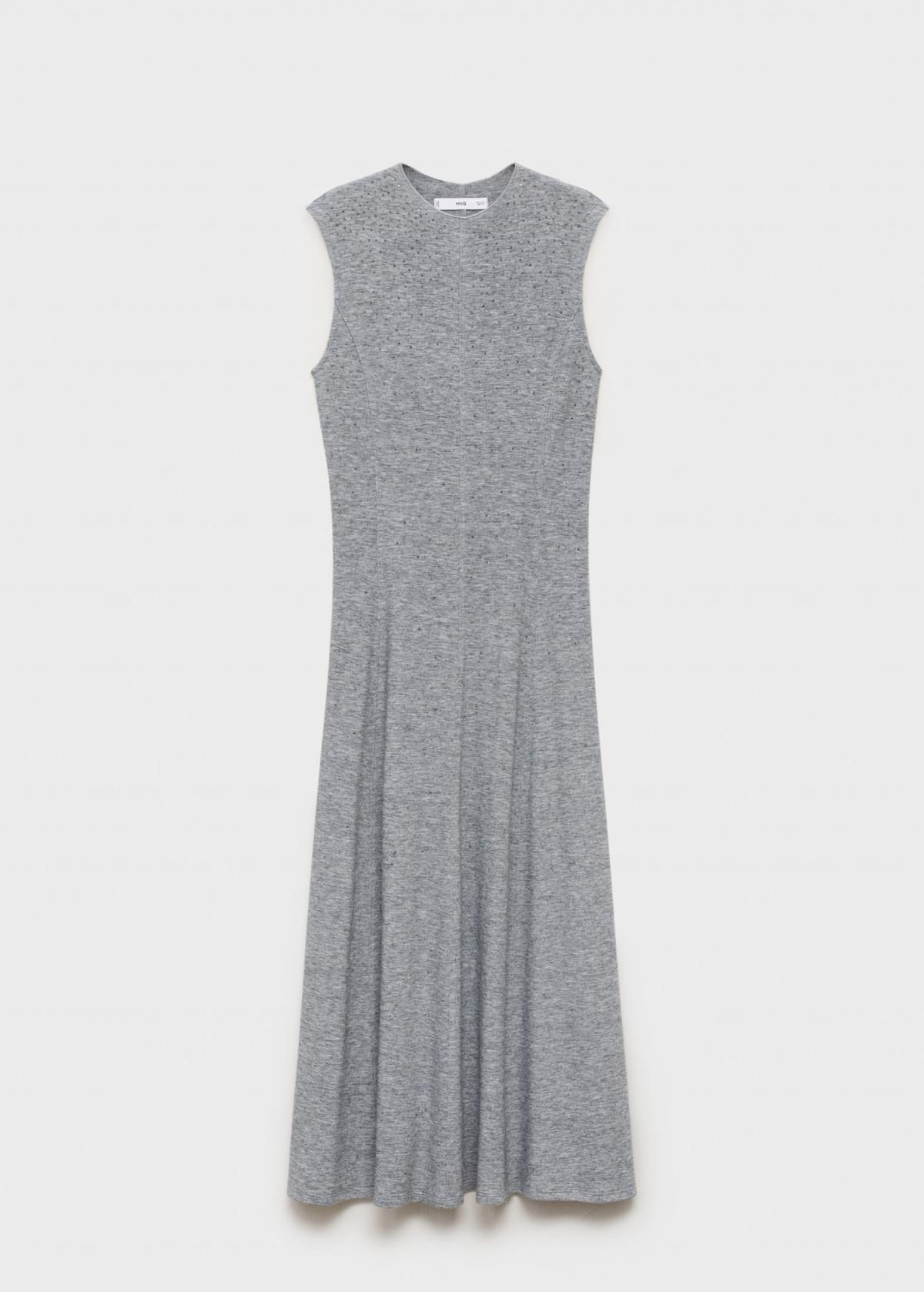 망고 스트라스 장식 미디 플레어 라운드넥 민소매 원피스 17044075 GRIS OSCURO VIGORE - 상품 이미지