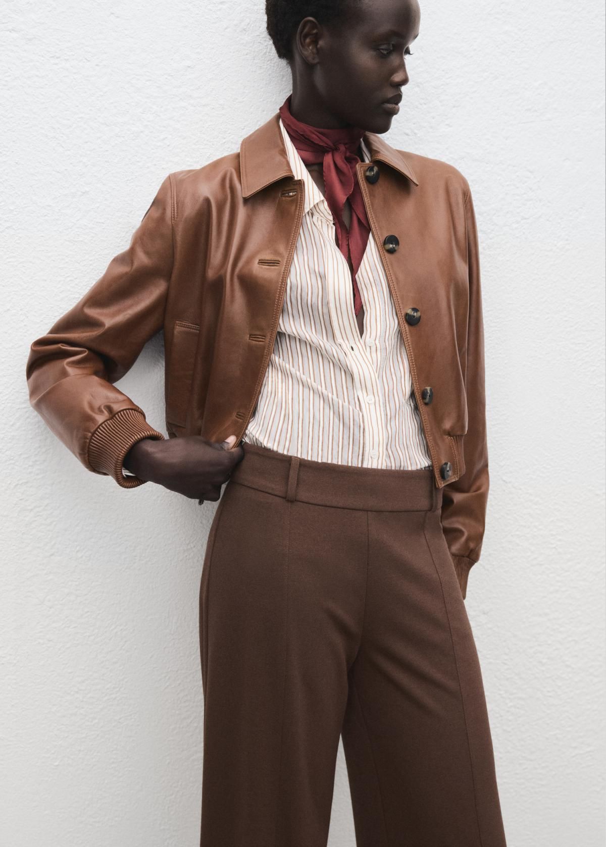 망고 트렌디 브라운 하이웨이스트 와이드 팬츠 17095818 MARRON MEDIO - 상세 이미지 4