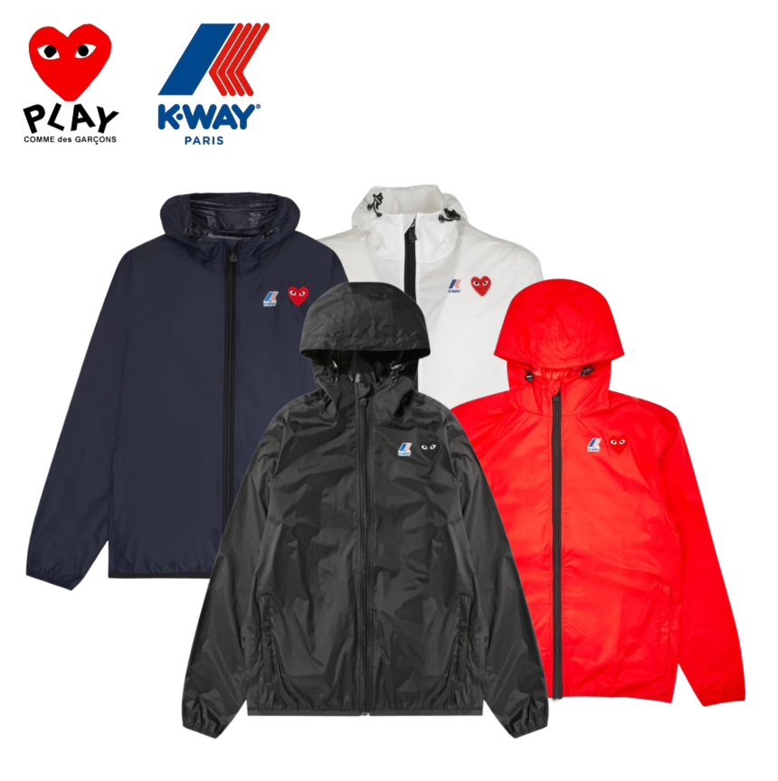 꼼데가르송 X 까웨 콜라보 바람막이 나일론 자켓 여성 남성 블랙 네이비 화이트 레드 - 상품 이미지