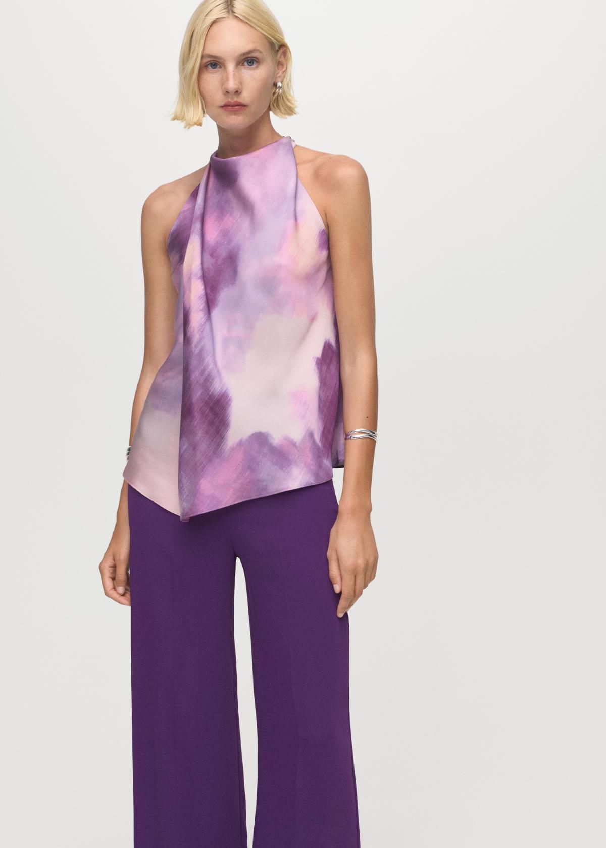 망고 페미닌 하이웨이스트 스트레이트 롱 팬츠 17075999 MORADO - 상세 이미지 4