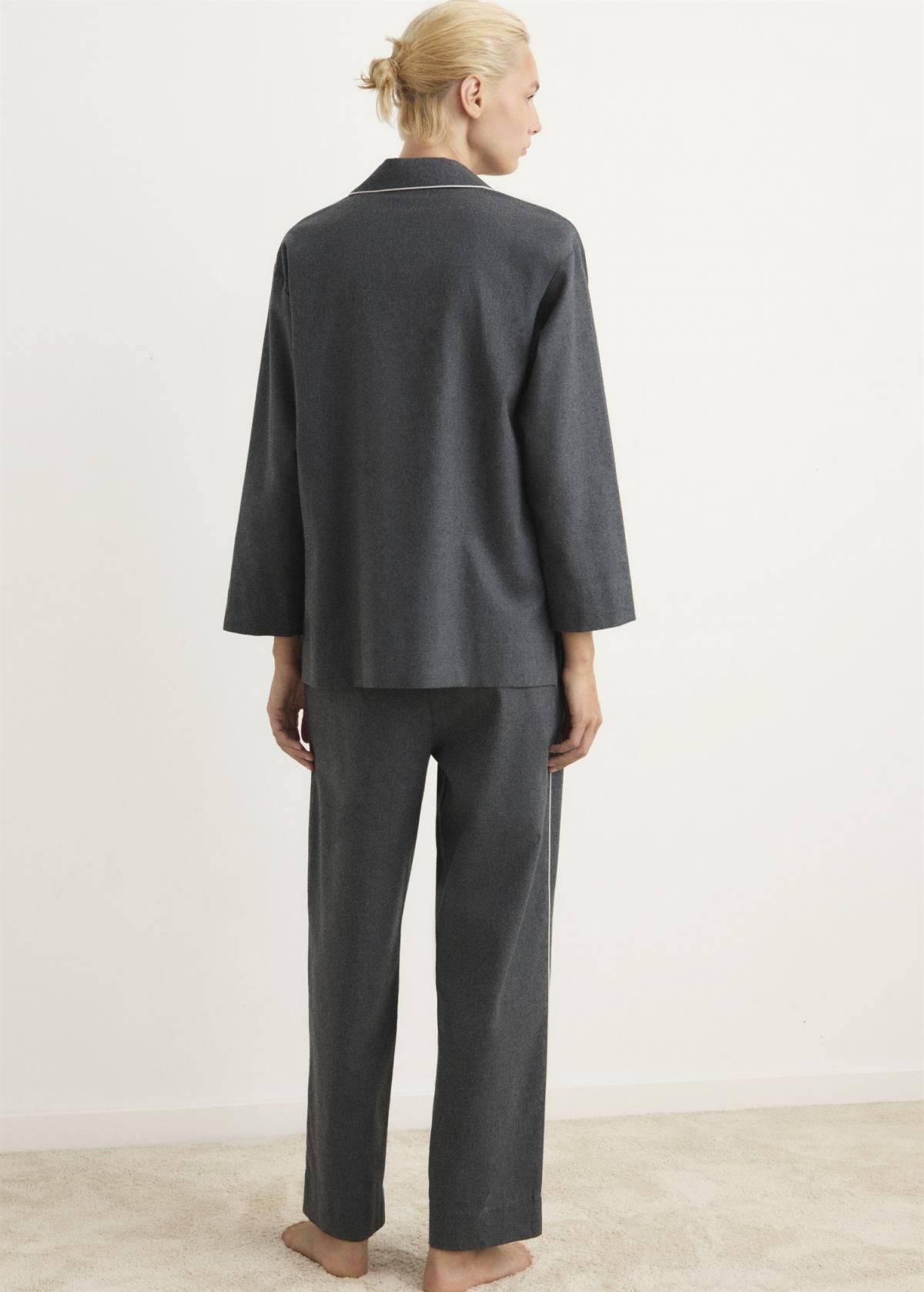 망고 테크니컬 멜란지 플란넬 코튼 파이핑 팬츠 17017130 GRIS ANTRACITA - 상세 이미지 4