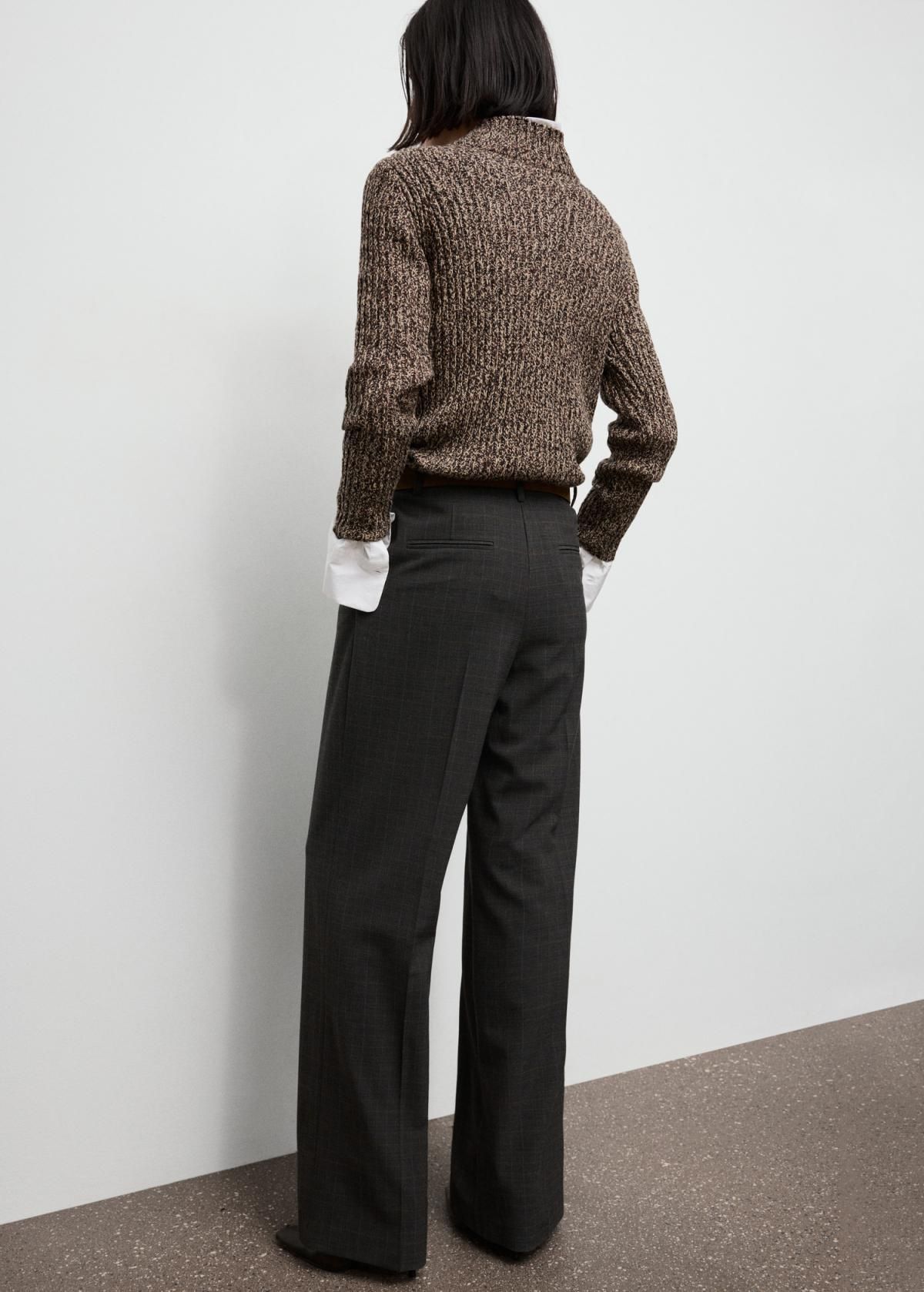 망고 체크 플리츠 와이드 슬랙스 팬츠 17087792 MARRON - 상세 이미지 3