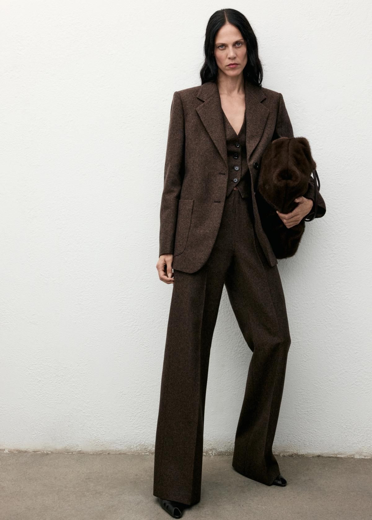 망고 울믹스 하이웨이스트 스트레이트 슬랙스 팬츠 17017914 MARRON - 상세 이미지 2