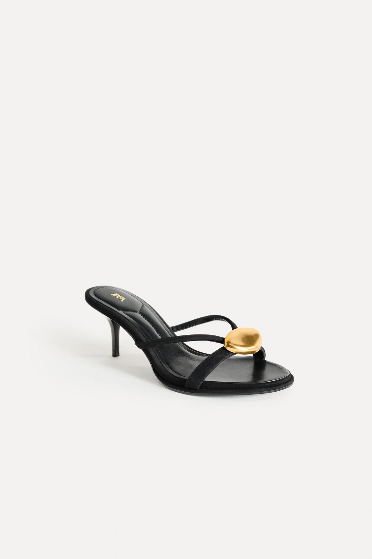 자라 메탈 디테일 레더 스트랩 미들힐 샌들 2996/510 BLACK - 상세 이미지 4
