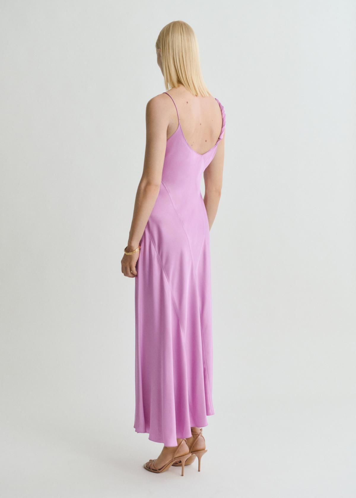 망고 새틴 비대칭 롱 원피스 87009093 MORADO CLARO/PASTEL - 상세 이미지 4
