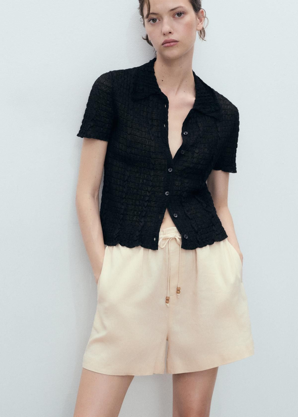 망고 린넨믹스 스트레이트핏 반바지 웨이스트 스트링 17081171 BEIGE - 상세 이미지 2