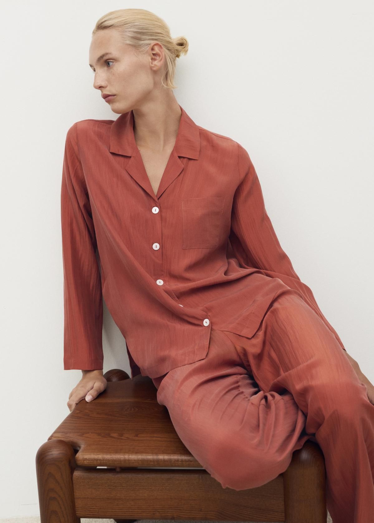 망고 테크니컬 실크 와이드 팬츠 17074126 NARANJA TOSTADO - 상세 이미지 5