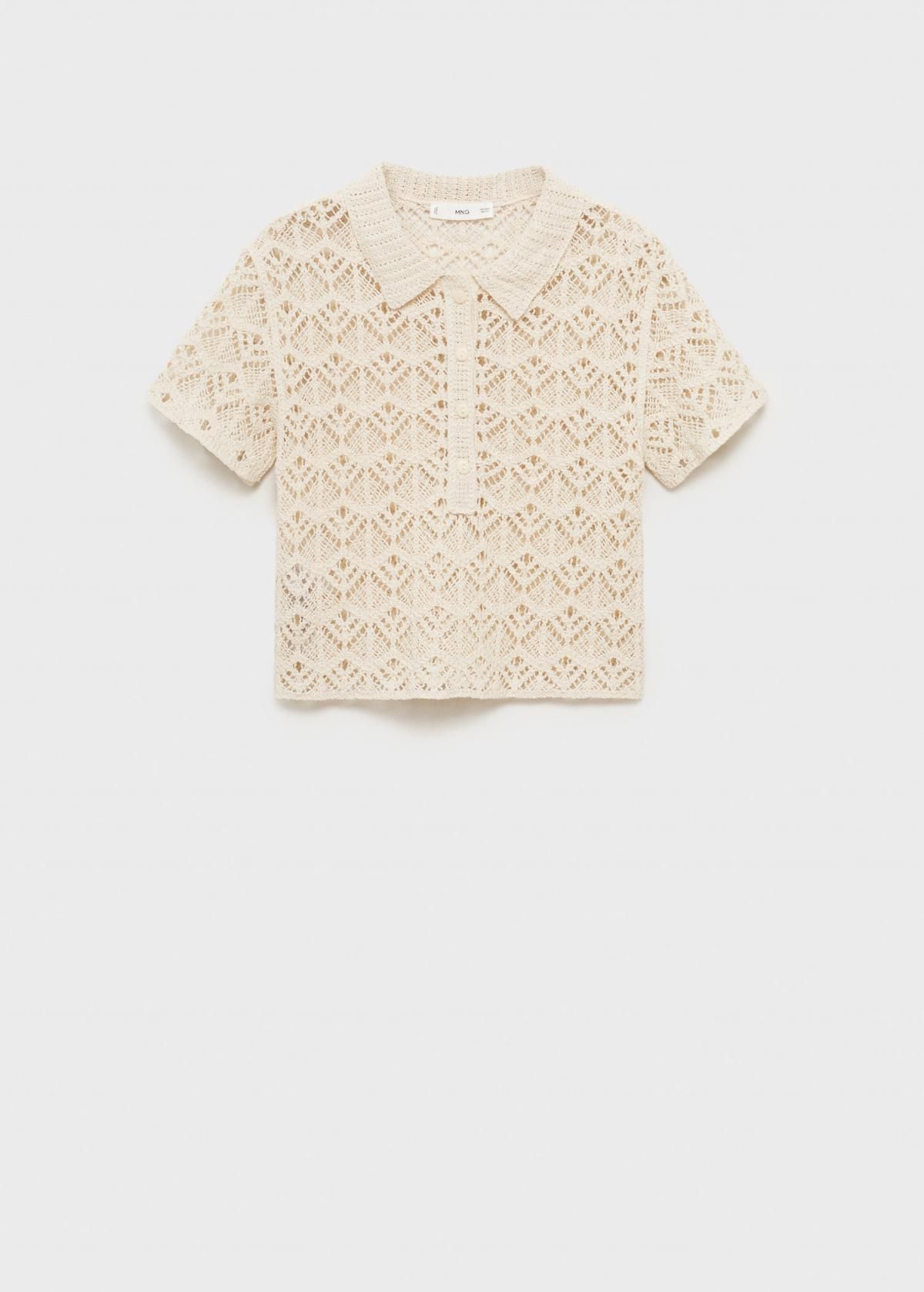 망고 크로셰 니트 반팔 폴로카라 티셔츠 17081180 CRUDO - 상품 이미지