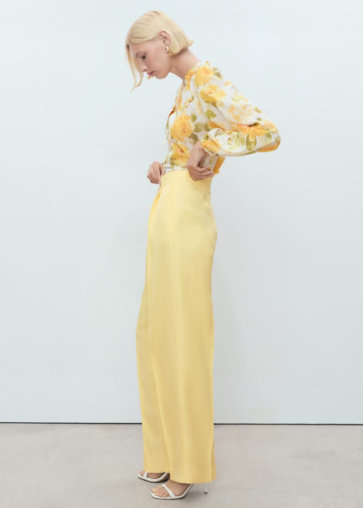 망고 라이트 옐로우 린넨 블렌드 스트레이트 핀턱 팬츠 17021270 AMARILLO - 상세 이미지 5