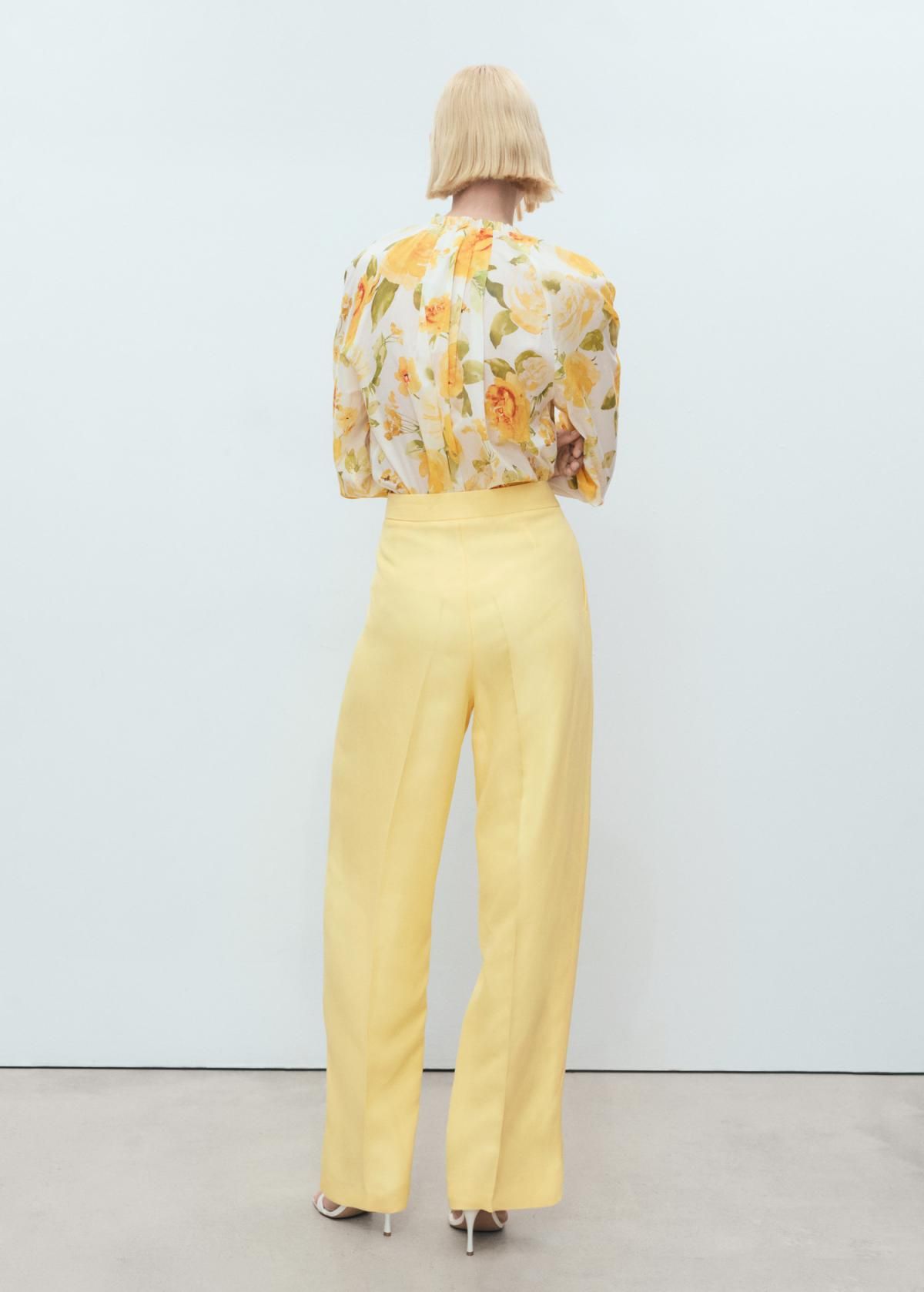 망고 라이트 옐로우 린넨 블렌드 스트레이트 핀턱 팬츠 17021270 AMARILLO - 상세 이미지 3