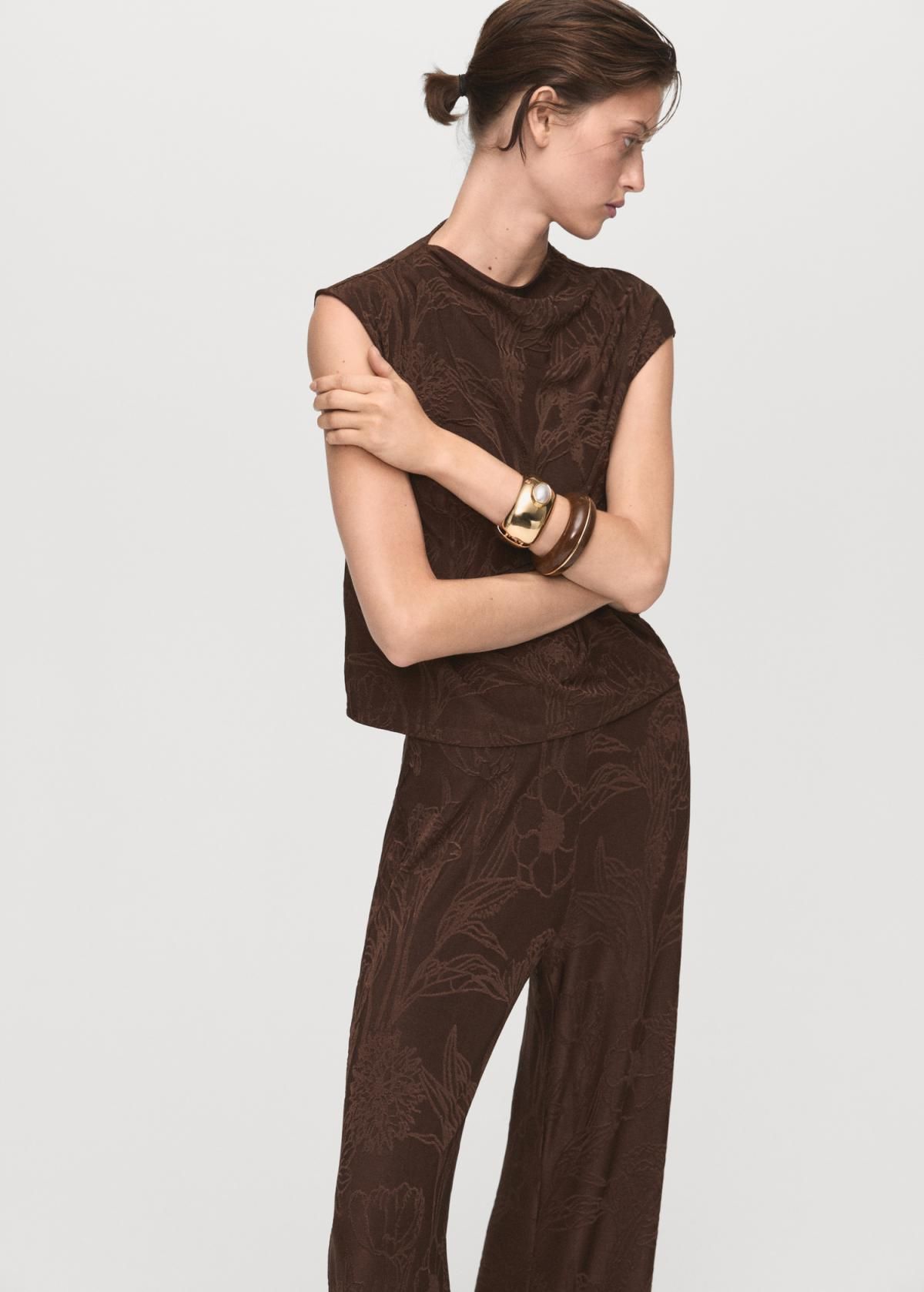 망고 플로럴 자카드 와이드 팬츠 17055828 MARRON - 상세 이미지 4