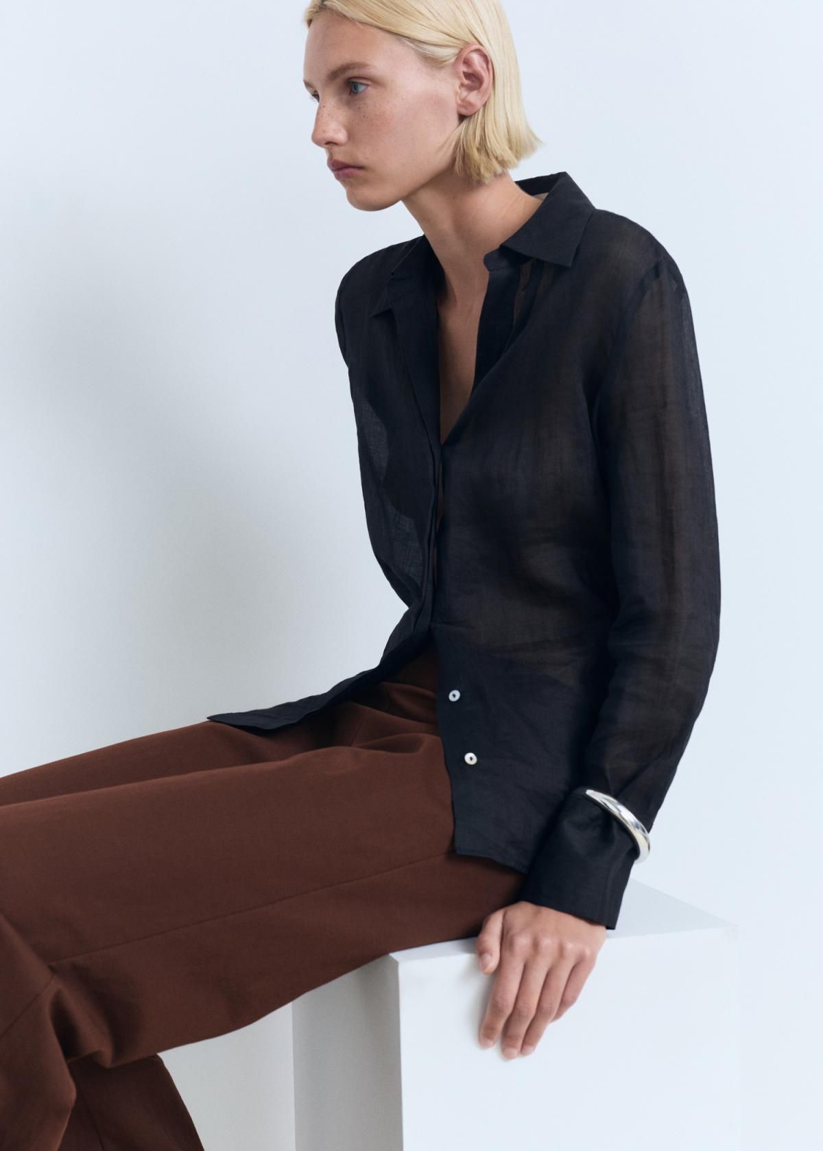 망고 플루이드 스트레이트 슬랙스 팬츠 브라운 17051238 CHOCOLATE - 상세 이미지 5